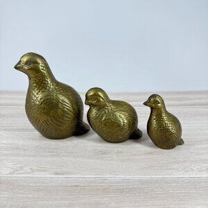 Vintage Solid Brass Quail Figurines Set of 3 MCM Boho Decor